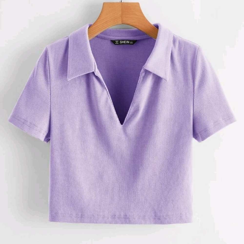 Cropped ribbed collared shirt